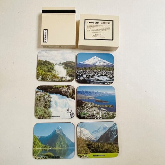 Jason Coasters New Zealand Set of 6 Mats National Parks Falls Photo Cork Back - Picture 1 of 6